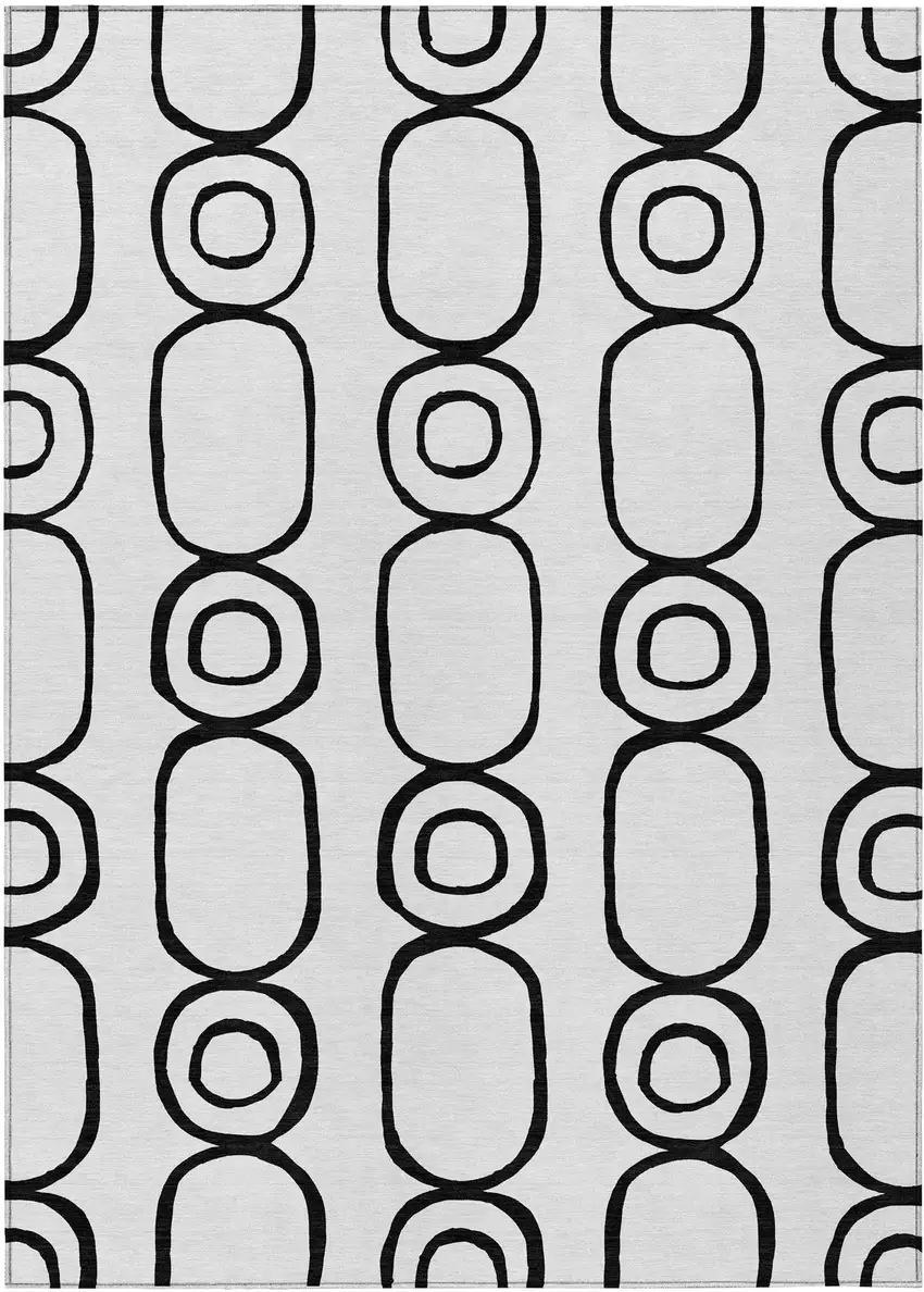 White And Black Geometric Washable Indoor Outdoor Area Rug Photo 2