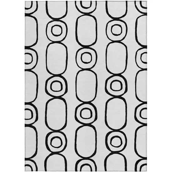 White And Black Geometric Washable Indoor Outdoor Area Rug Photo 4