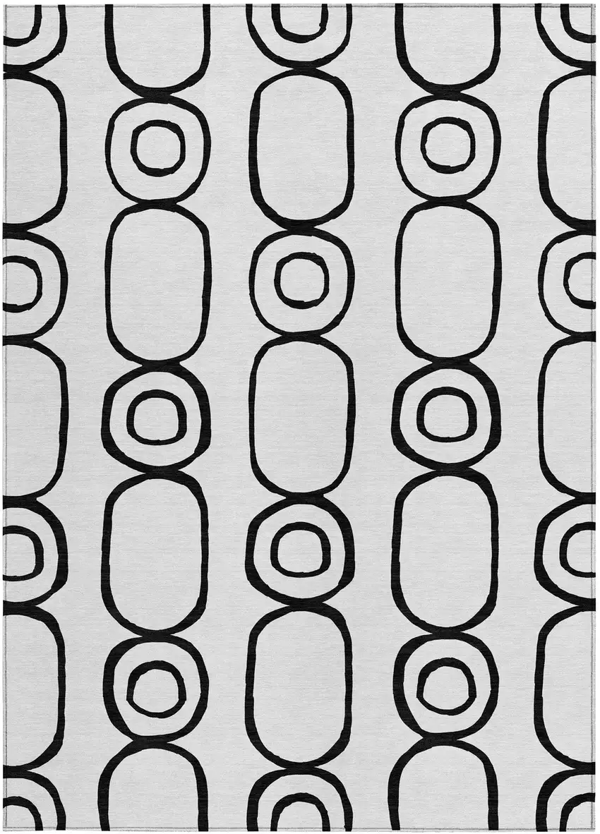 White And Black Geometric Washable Indoor Outdoor Area Rug Photo 4