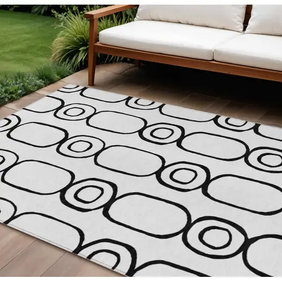 White And Black Geometric Washable Indoor Outdoor Area Rug Photo 1