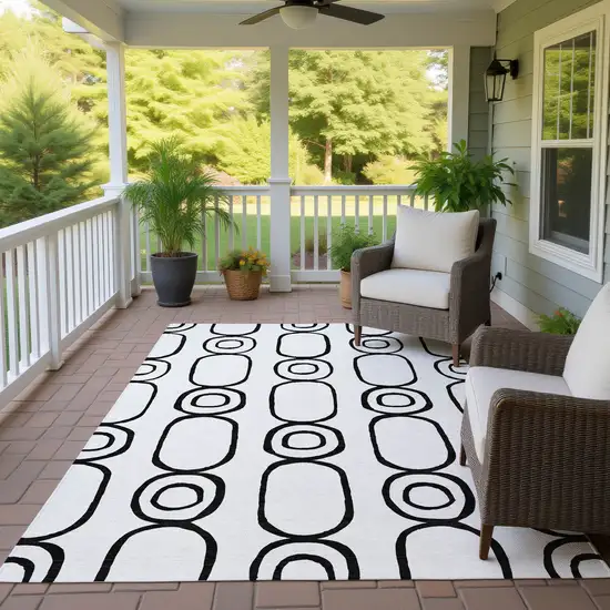 White And Black Geometric Washable Indoor Outdoor Area Rug Photo 9