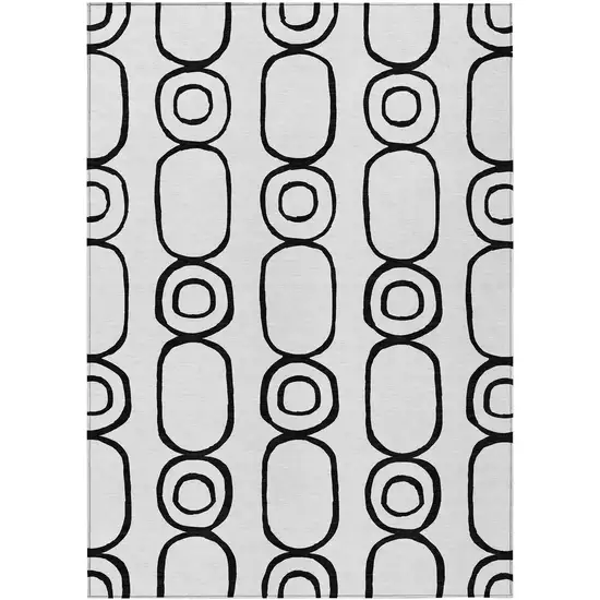 White And Black Geometric Washable Indoor Outdoor Area Rug Photo 2