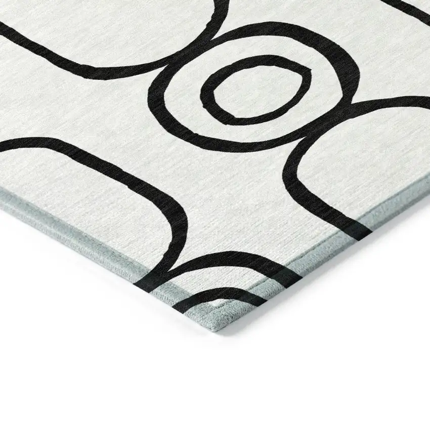 White And Black Geometric Washable Indoor Outdoor Area Rug Photo 6