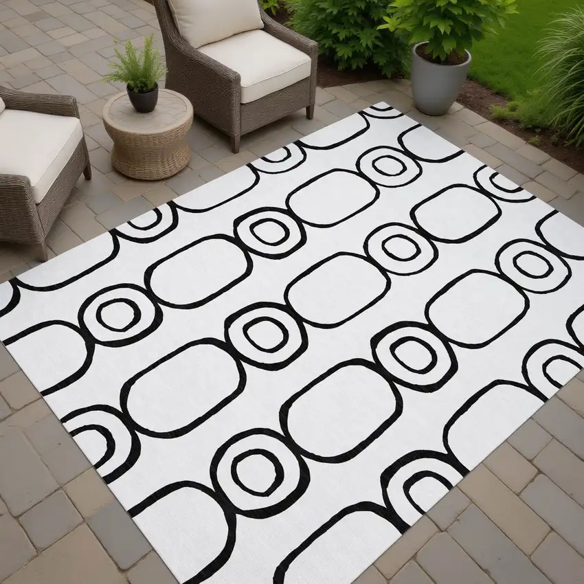 White And Black Geometric Washable Indoor Outdoor Area Rug Photo 7