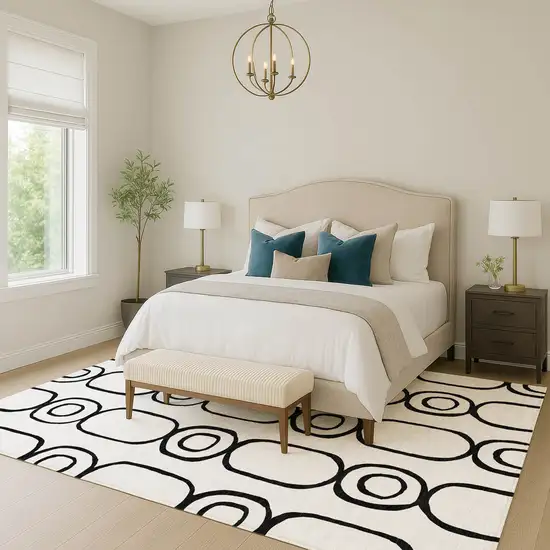 White And Black Geometric Washable Indoor Outdoor Area Rug Photo 8