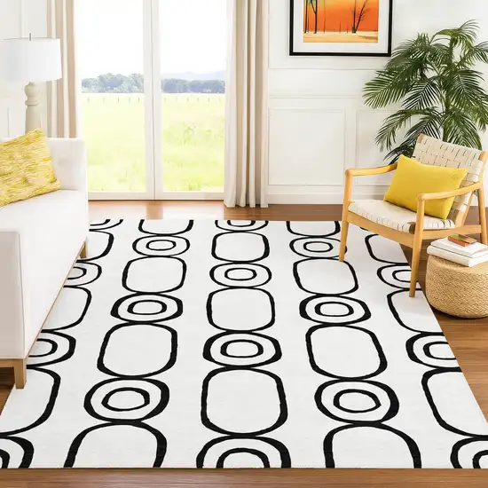 White And Black Geometric Washable Indoor Outdoor Area Rug Photo 9