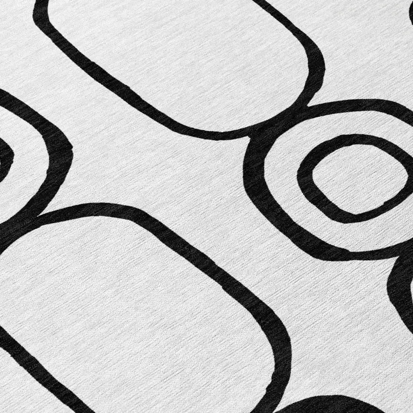 White And Black Geometric Washable Indoor Outdoor Area Rug Photo 9