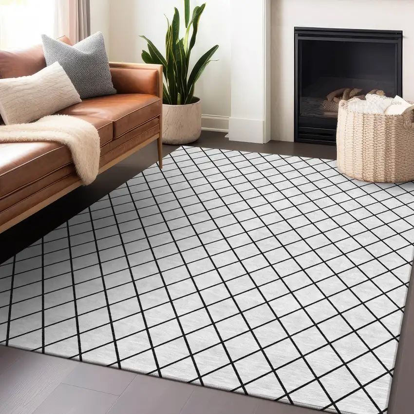 White And Black Geometric Washable Indoor Outdoor Area Rug Photo 9