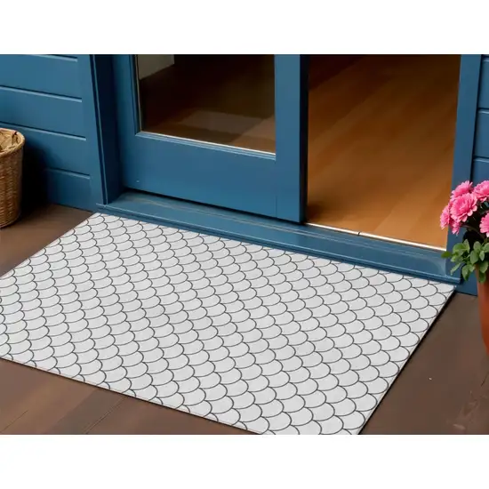 White And Black Geometric Washable Indoor Outdoor Area Rug Photo 1