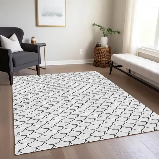 White And Black Geometric Washable Indoor Outdoor Area Rug Photo 8