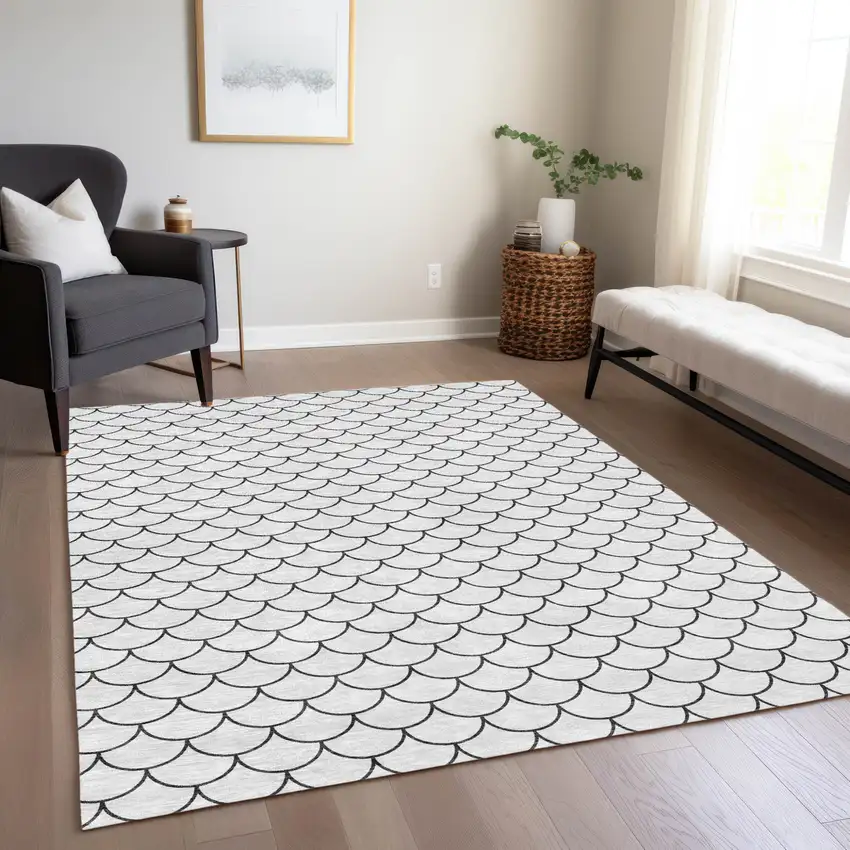 White And Black Geometric Washable Indoor Outdoor Area Rug Photo 8