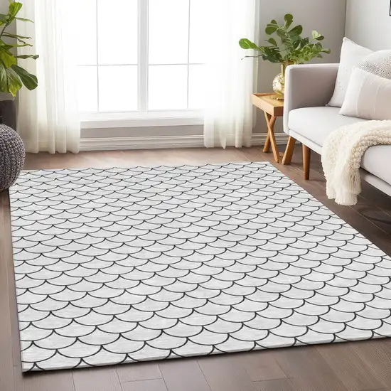 White And Black Geometric Washable Indoor Outdoor Area Rug Photo 8