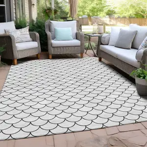 Photo of White And Black Geometric Washable Indoor Outdoor Area Rug