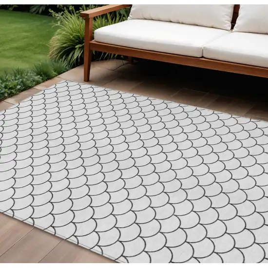 White And Black Geometric Washable Indoor Outdoor Area Rug Photo 1