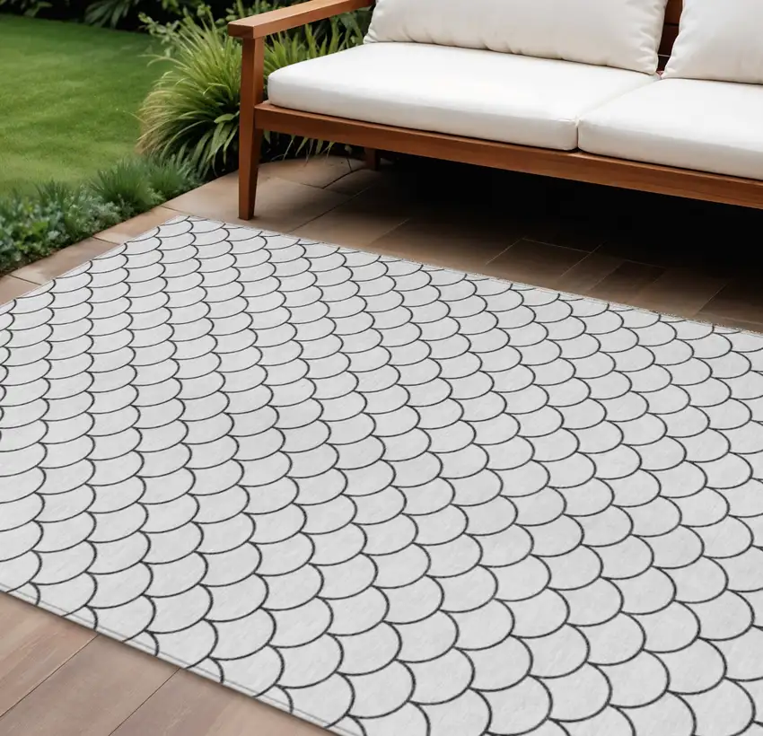 White And Black Geometric Washable Indoor Outdoor Area Rug Photo 1