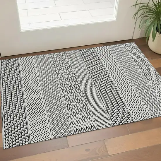 White And Black Striped Washable Area Rug With UV Protection Photo 1