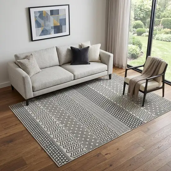 White And Black Striped Washable Area Rug With UV Protection Photo 1