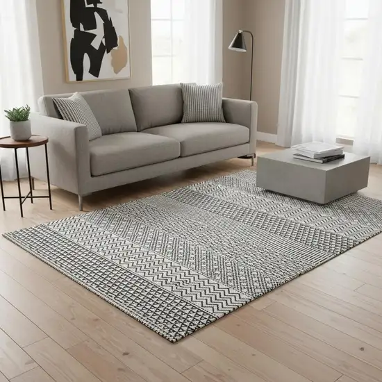 White And Black Striped Washable Area Rug With UV Protection Photo 2