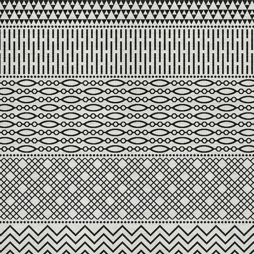 White And Black Striped Washable Area Rug With UV Protection Photo 2