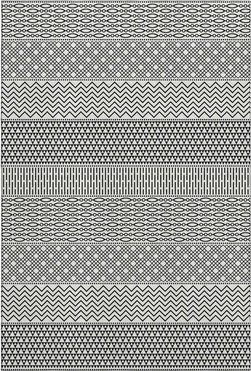 White And Black Striped Washable Area Rug With UV Protection Photo 1
