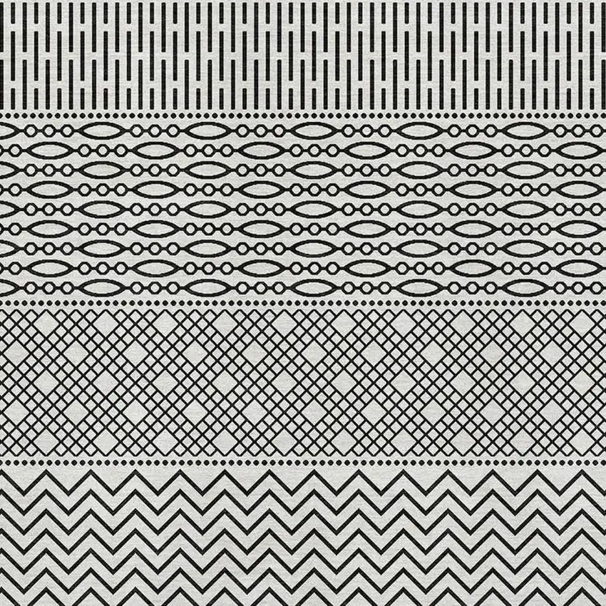 White And Black Striped Washable Area Rug With UV Protection Photo 2