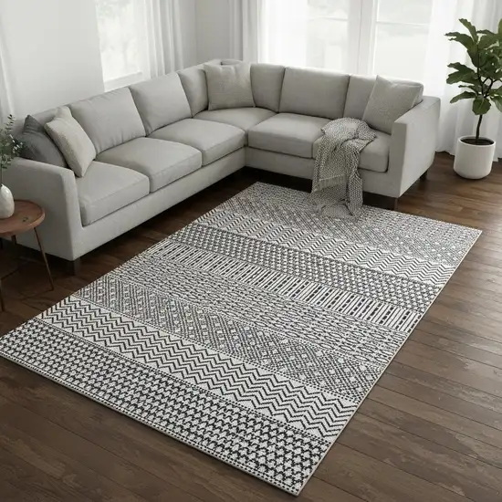 White And Black Striped Washable Area Rug With UV Protection Photo 2