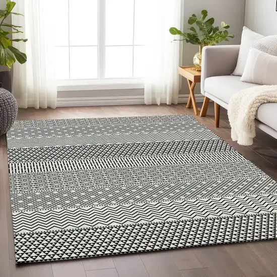 White And Black Striped Washable Area Rug With UV Protection Photo 4