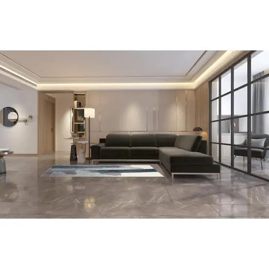 8' Blue and White Abstract Power Loom Runner Rug Photo 3