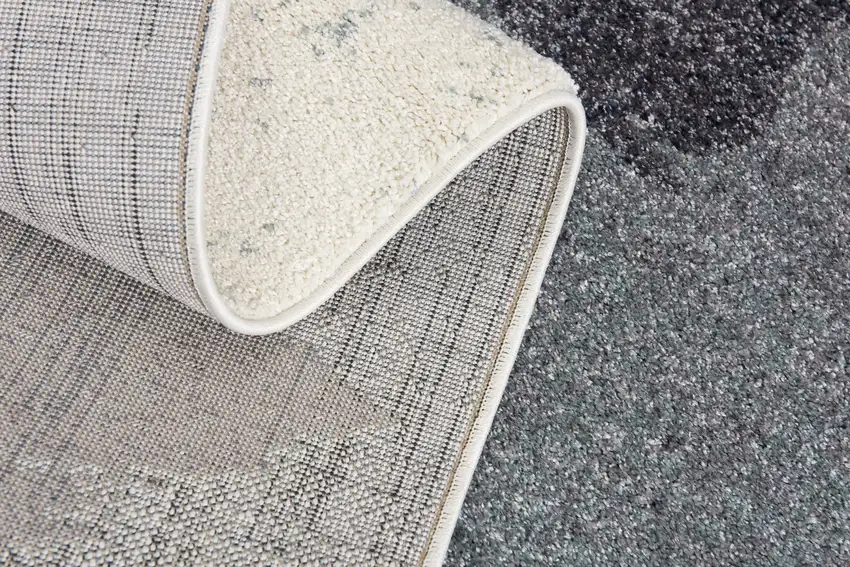 15' Blue And White Abstract Shag Runner Rug Photo 6