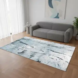 Photo of White And Blue Abstract Washable Area Rug With UV Protection