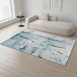 Photo of White And Blue Abstract Washable Area Rug With UV Protection