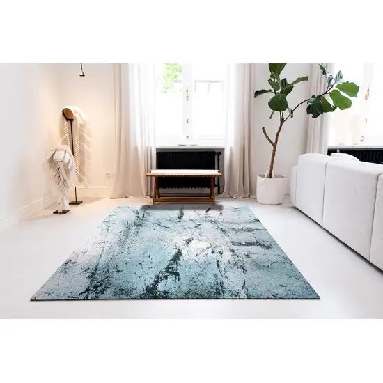 White And Blue Abstract Washable Area Rug With UV Protection Photo 5
