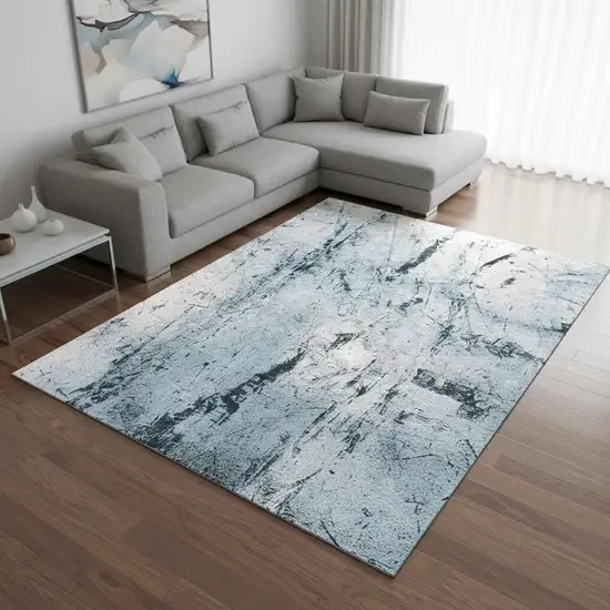 White And Blue Abstract Washable Area Rug With UV Protection Photo 1