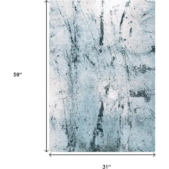 White And Blue Abstract Washable Area Rug With UV Protection Photo 8