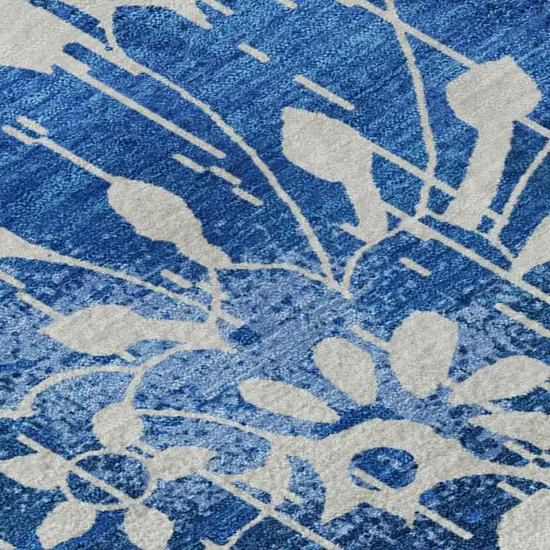 White And Blue Floral Washable Area Rug With UV Protection Photo 8
