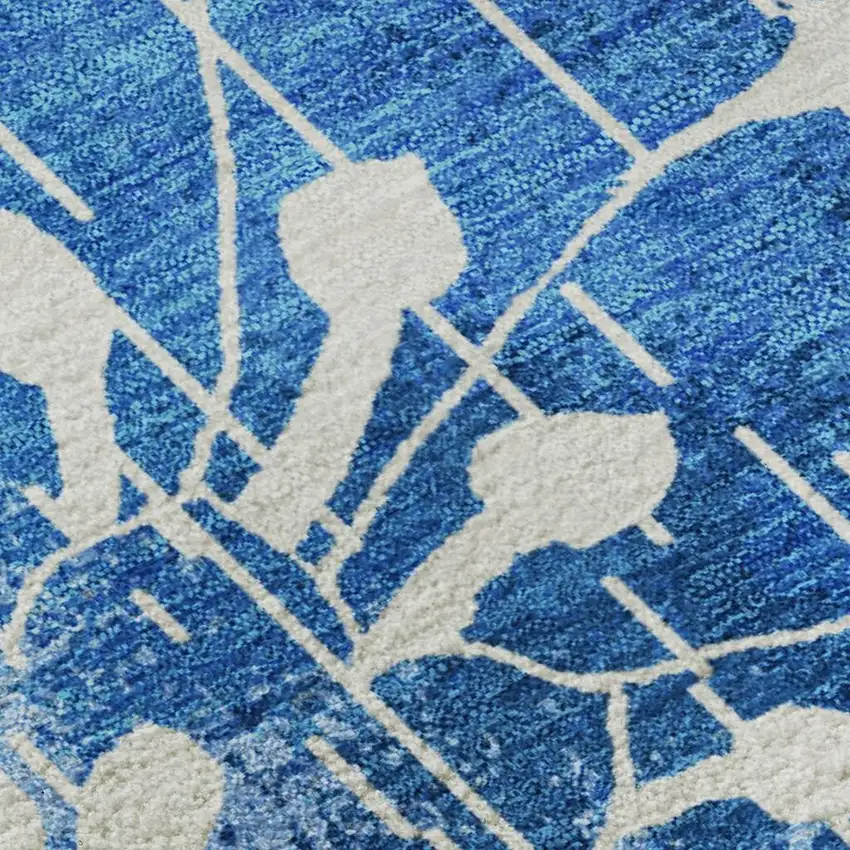 White And Blue Floral Washable Area Rug With UV Protection Photo 3