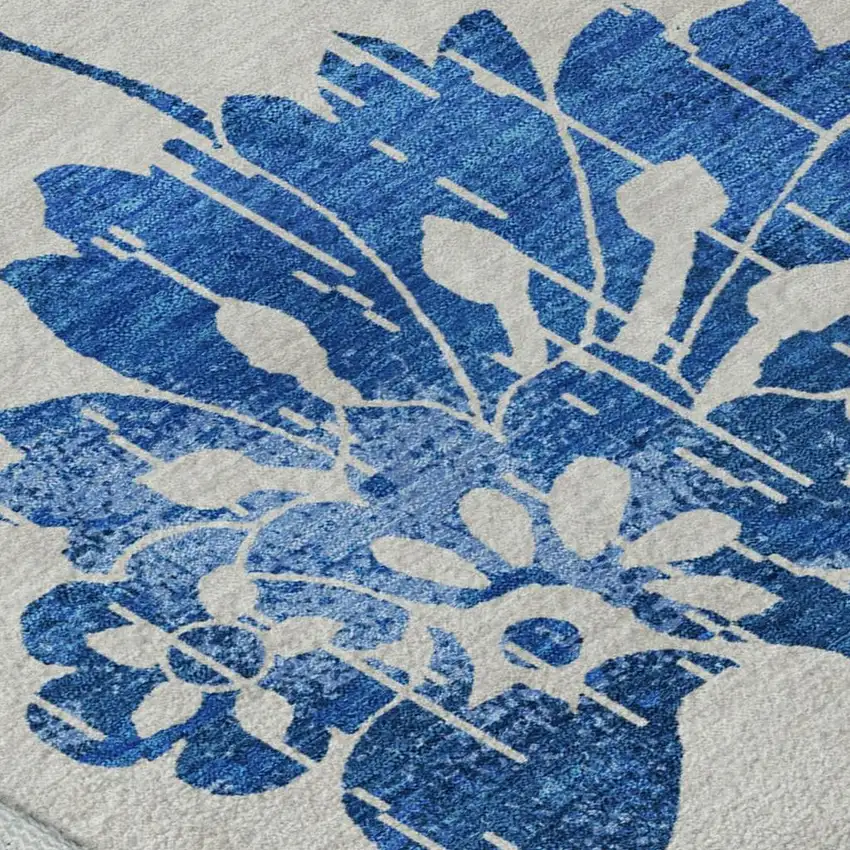 White And Blue Floral Washable Area Rug With UV Protection Photo 9