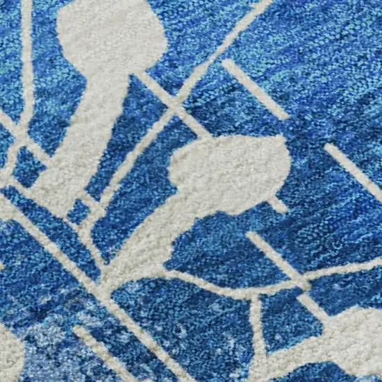 White And Blue Floral Washable Area Rug With UV Protection Photo 3