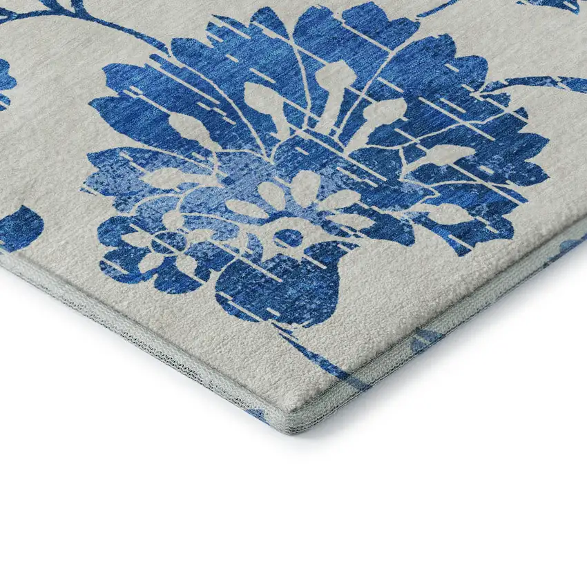 White And Blue Floral Washable Area Rug With UV Protection Photo 9