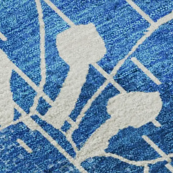 White And Blue Floral Washable Area Rug With UV Protection Photo 3