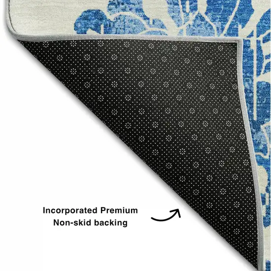 White And Blue Floral Washable Area Rug With UV Protection Photo 8