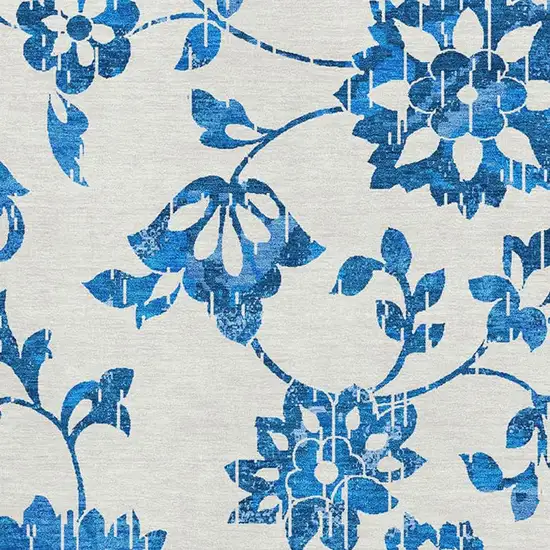 White And Blue Floral Washable Area Rug With UV Protection Photo 3
