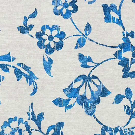 White And Blue Floral Washable Area Rug With UV Protection Photo 8