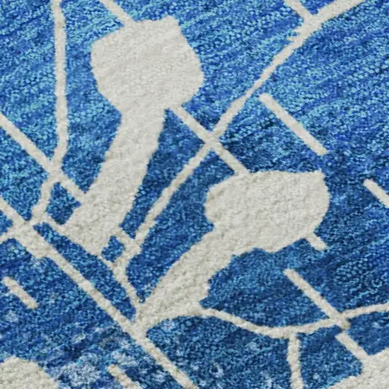 White And Blue Floral Washable Area Rug With UV Protection Photo 3