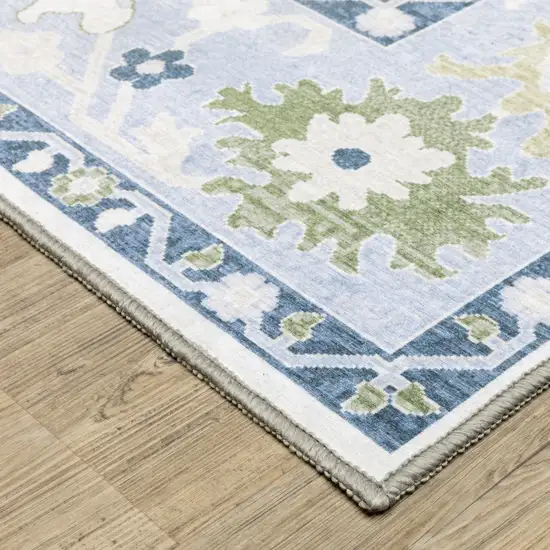 White And Blue Oriental Washable Area Rug Photo 8