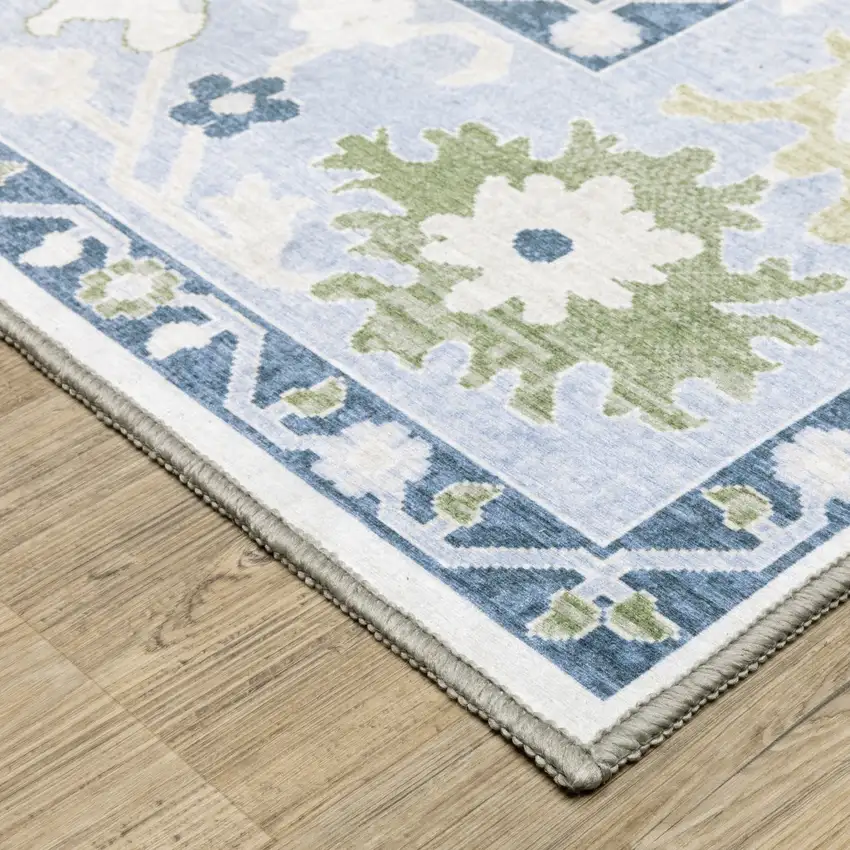 White And Blue Oriental Washable Area Rug Photo 8
