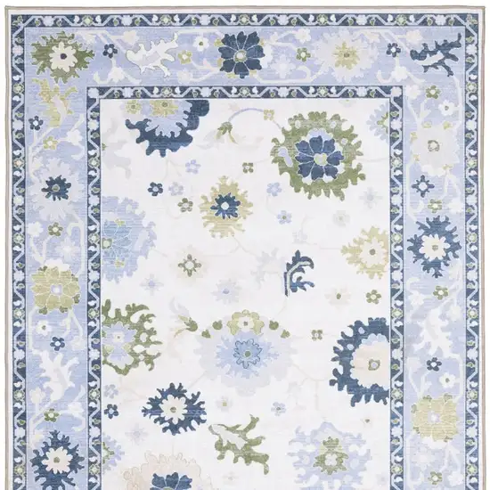White And Blue Oriental Washable Area Rug Photo 4