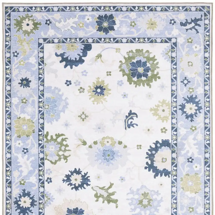 White And Blue Oriental Washable Area Rug Photo 4
