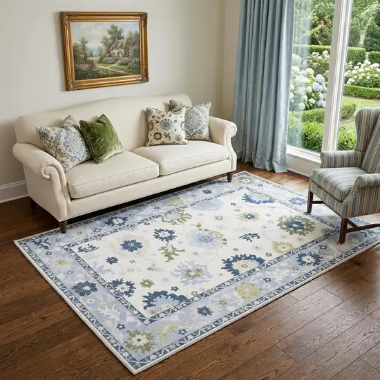 White And Blue Oriental Washable Area Rug Photo 1