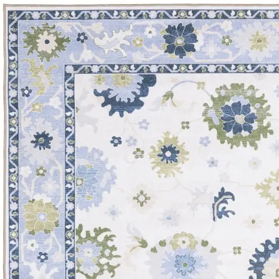 White And Blue Oriental Washable Area Rug Photo 3